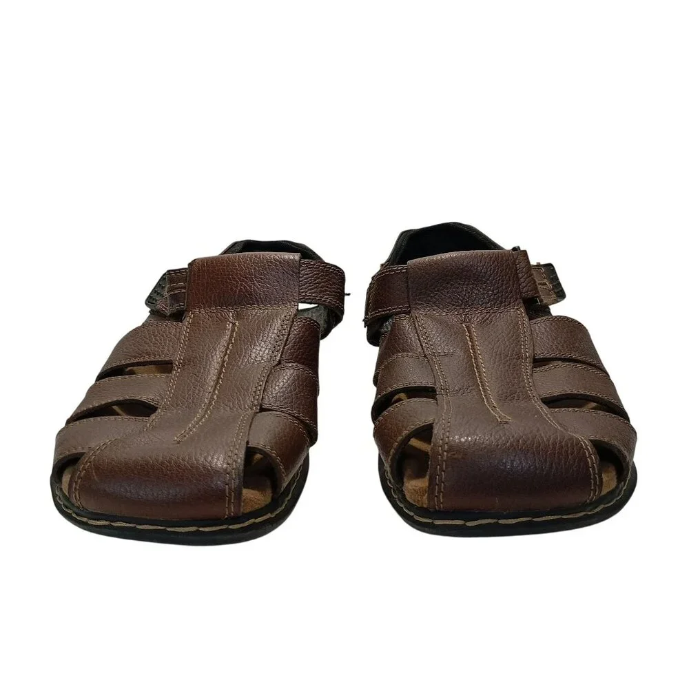 Dr. Scholls Mens Camden Brown Leather Sandals Open-Toe Comfort Fit Size 13M